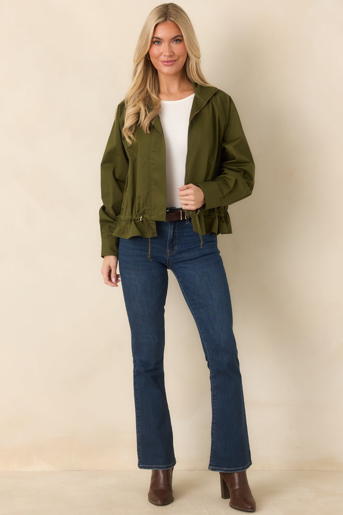 Wherever You Wander Olive Cotton Utility Jacket