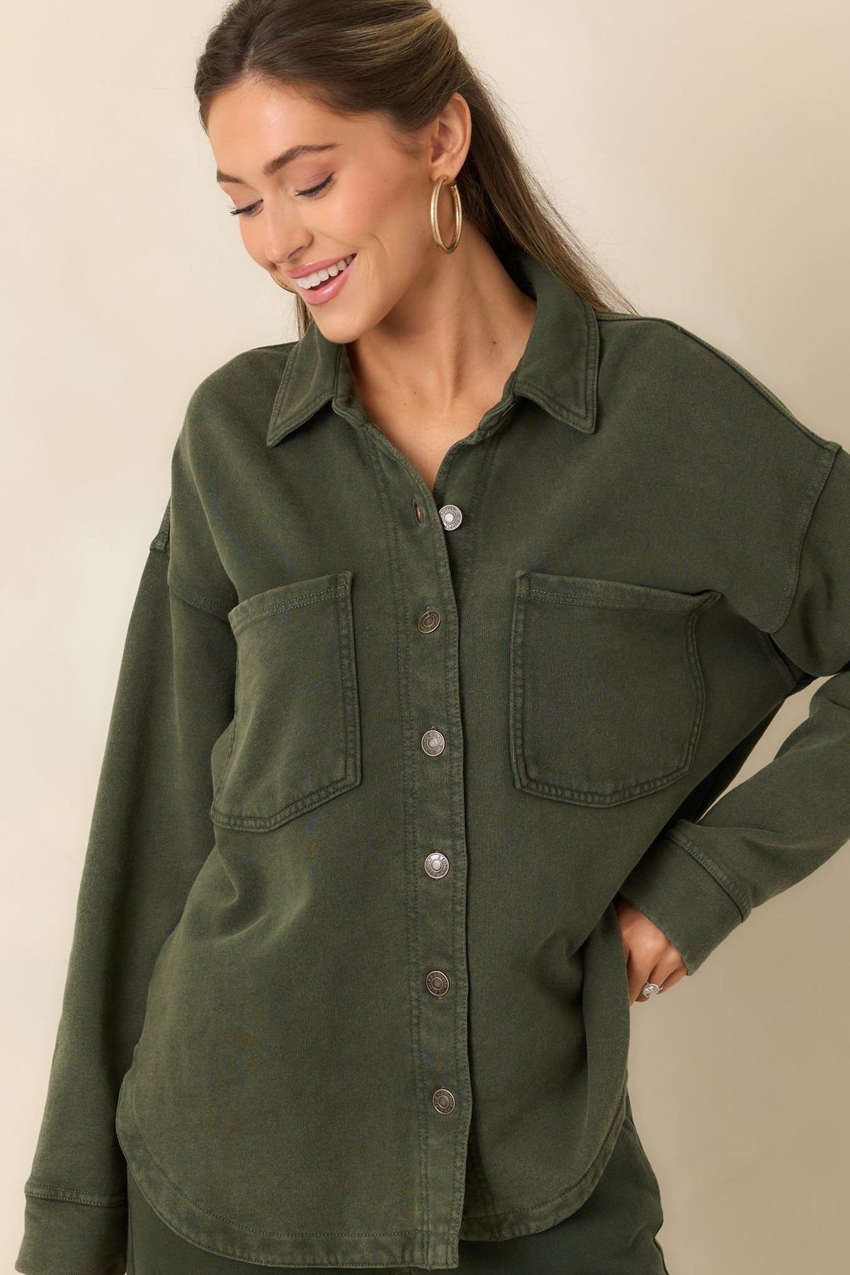 Z Supply All Day Olive Green Knit French Terry Jacket