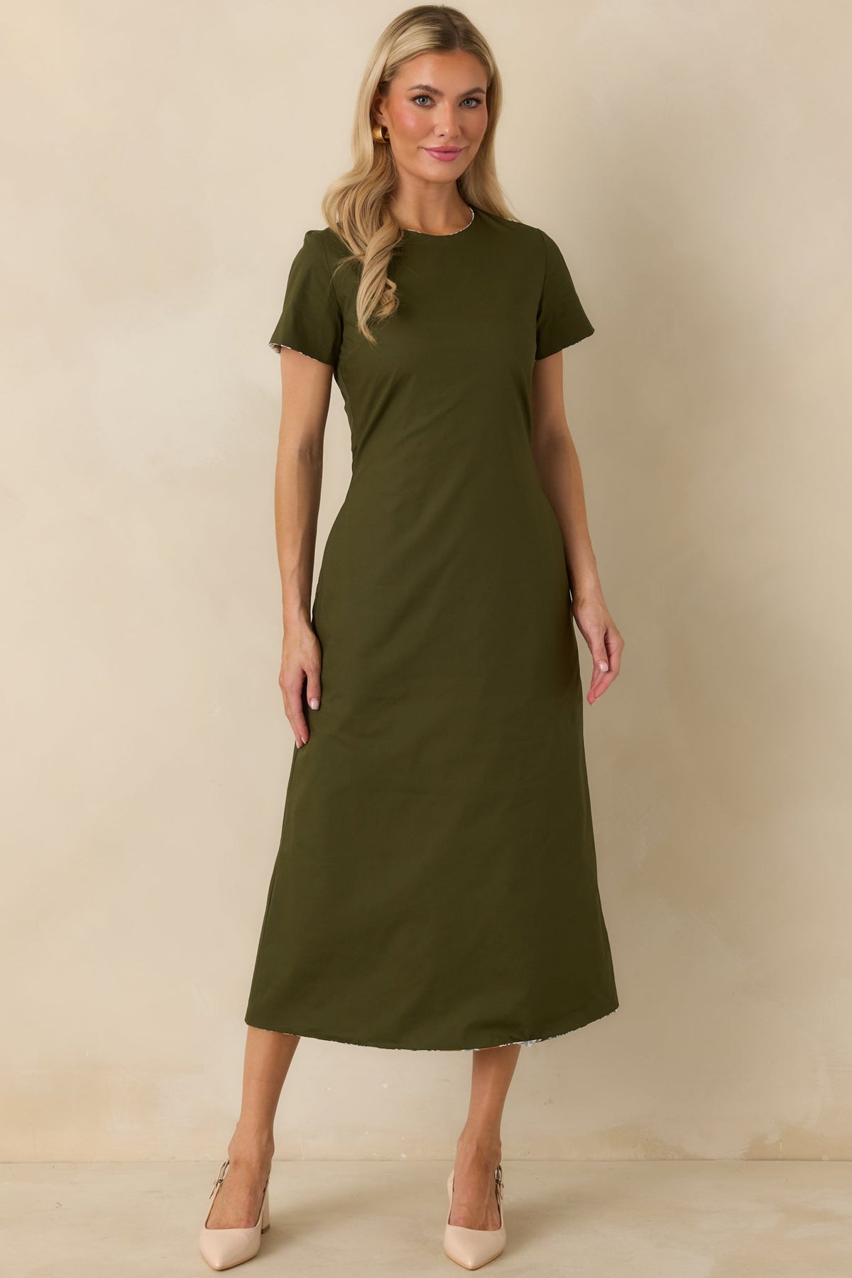 Prosperina Kendall Olive Multi Cotton Reversible Midi Dress