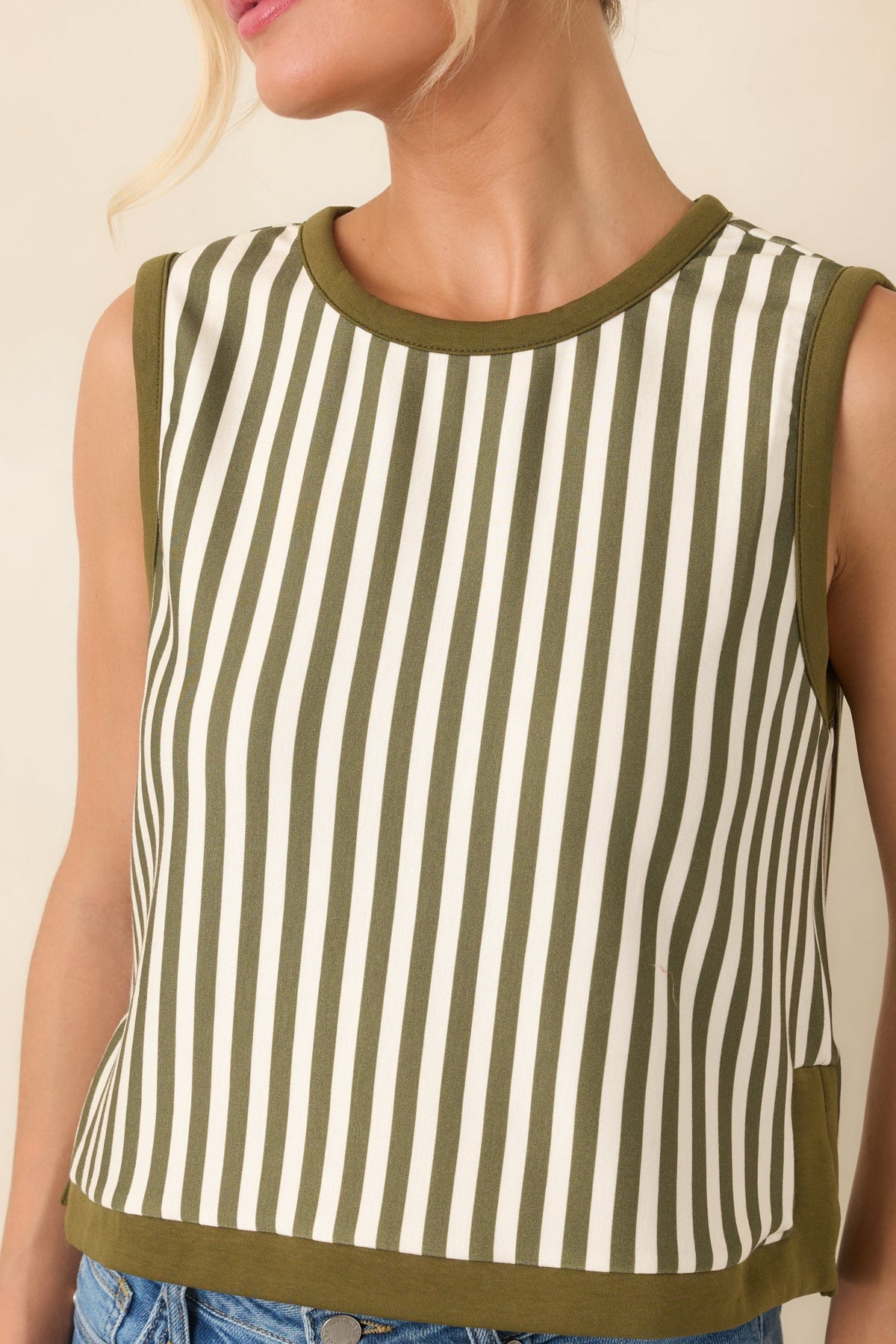 In the Lineup Olive & Ivory Stripe Sleeveless Top