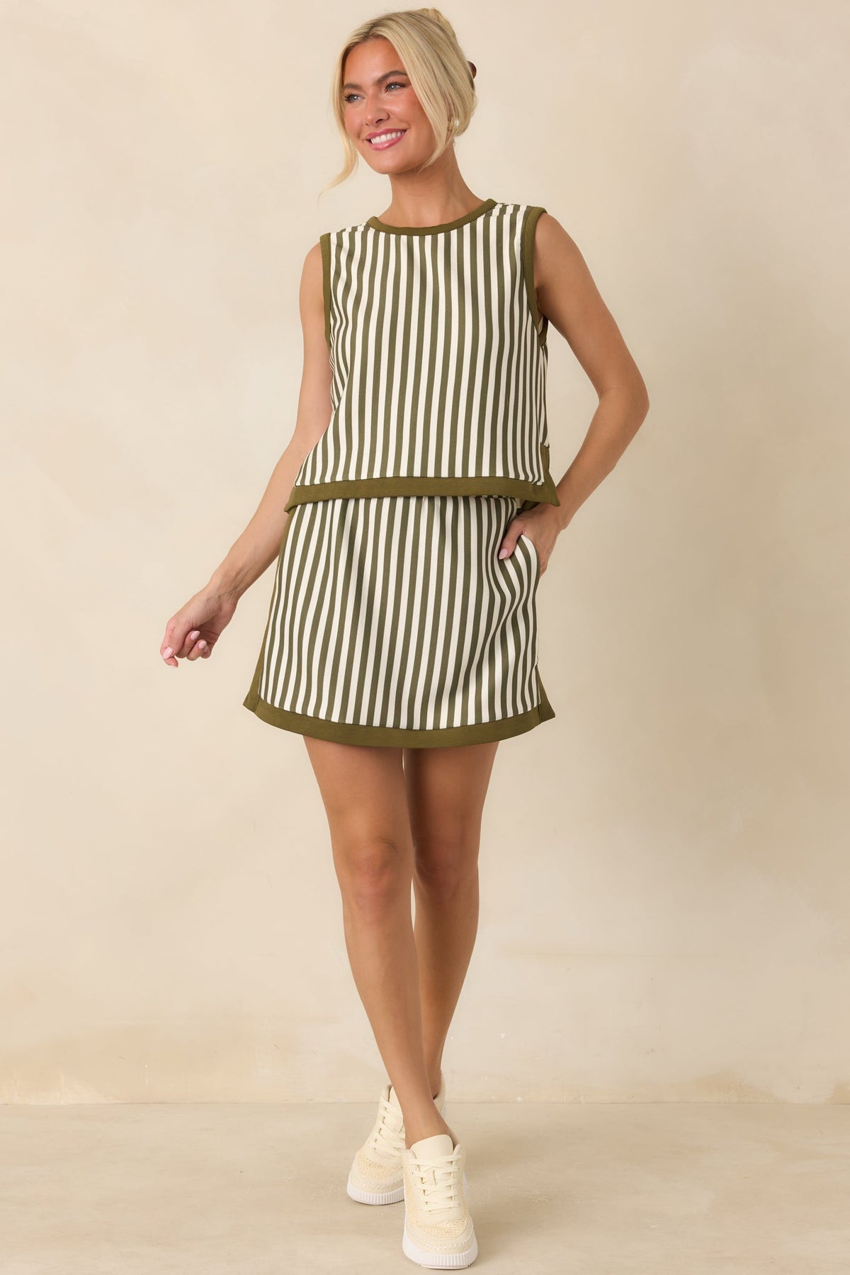 In the Lineup Olive & Ivory Stripe Mini Skort