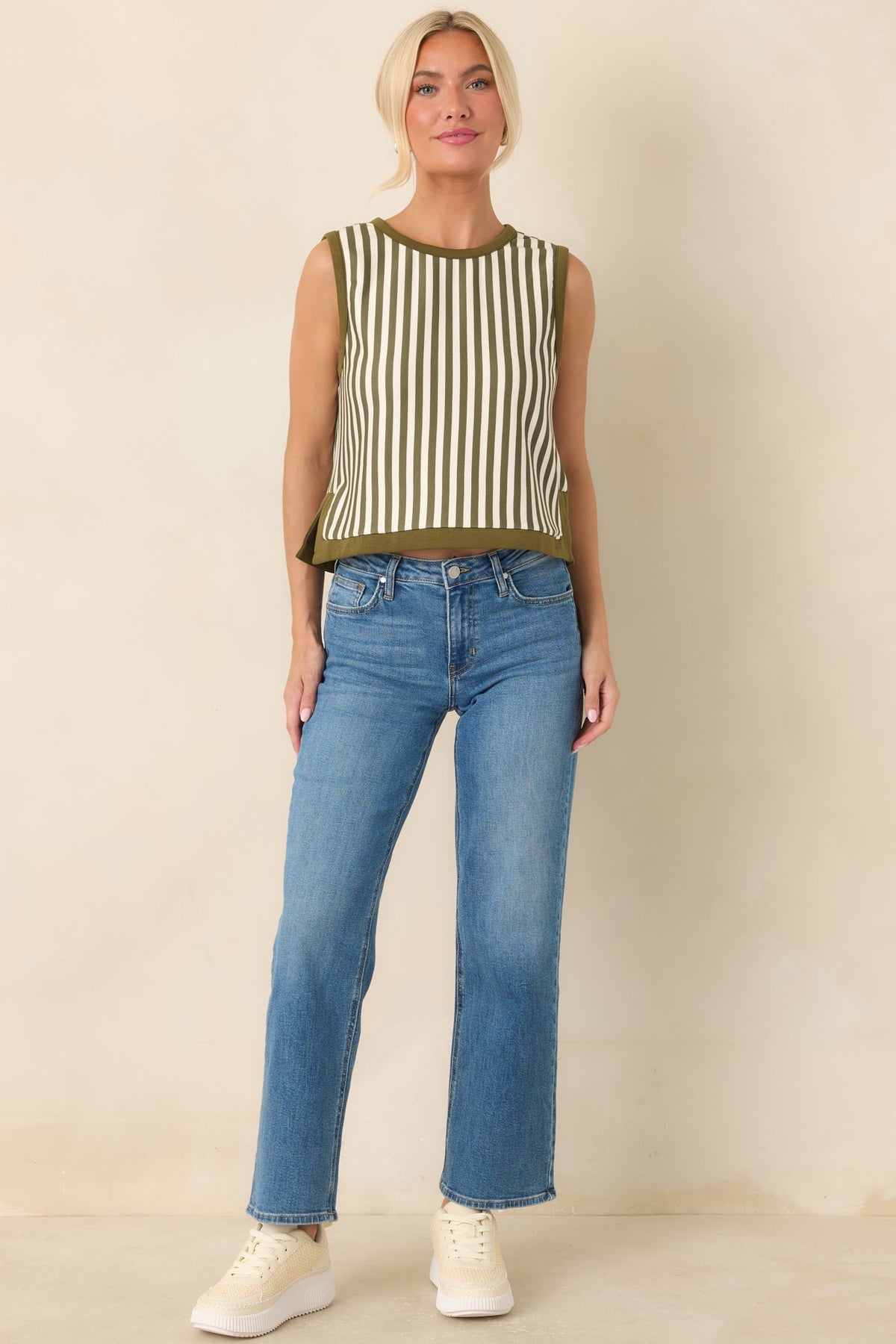 In the Lineup Olive & Ivory Stripe Sleeveless Top