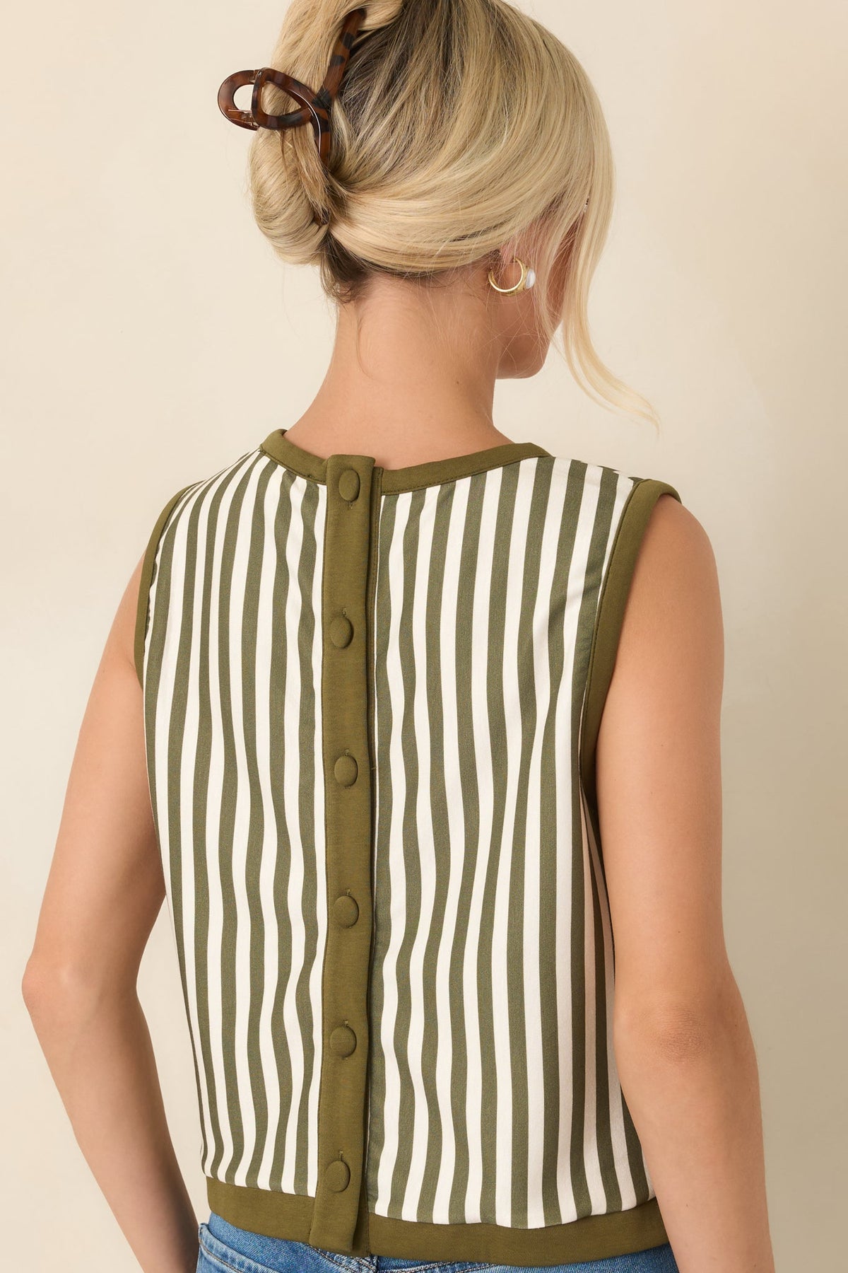 In the Lineup Olive & Ivory Stripe Sleeveless Top