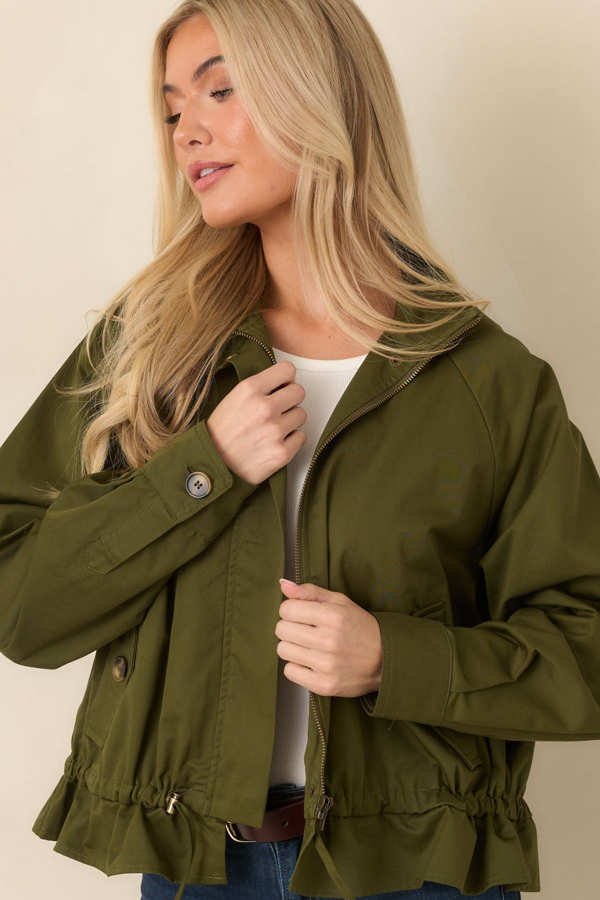 Wherever You Wander Olive Cotton Utility Jacket
