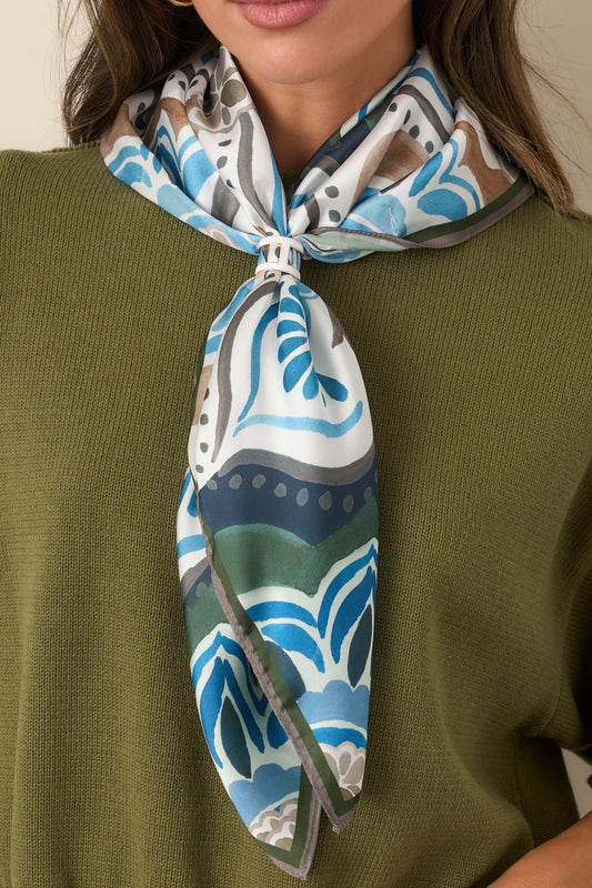 Prosperina Olive Multi Medallion Print Square Scarf