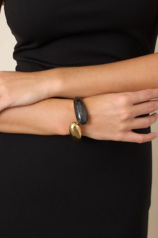 Going In Circles Black & Gold Marbled Cuff Bracelet