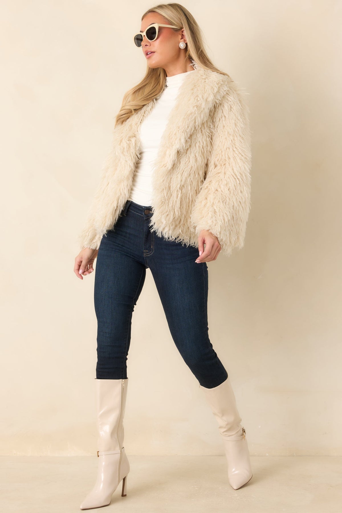 Astrid Ivory Faux Fur Moss Jacket