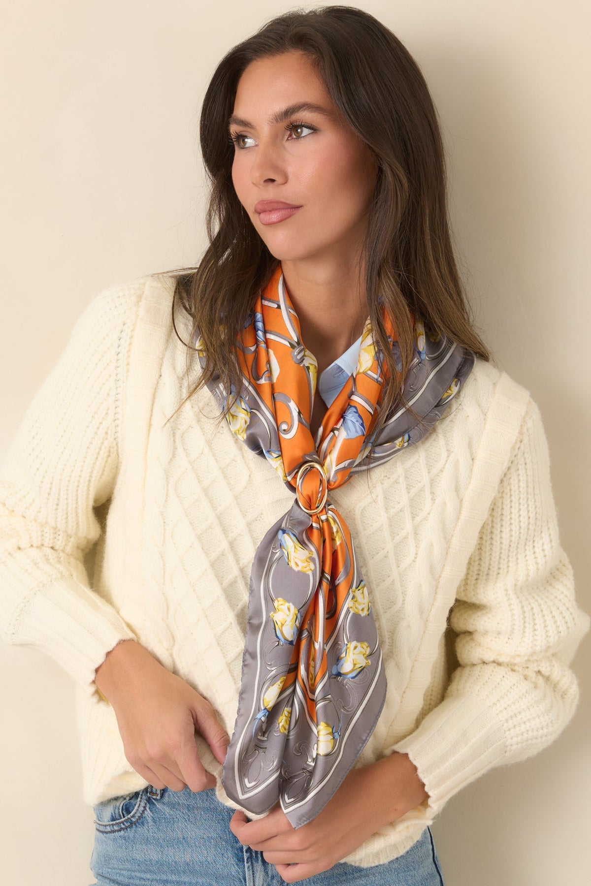 Trellis Of Romance Yellow & Orange Floral Printed Scarf