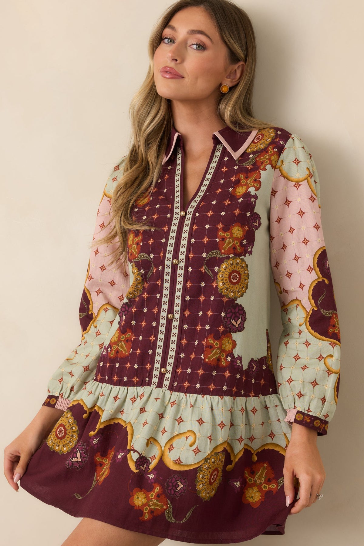 Anna Cate Wine & Sage Rustic Bloom Mini Dress