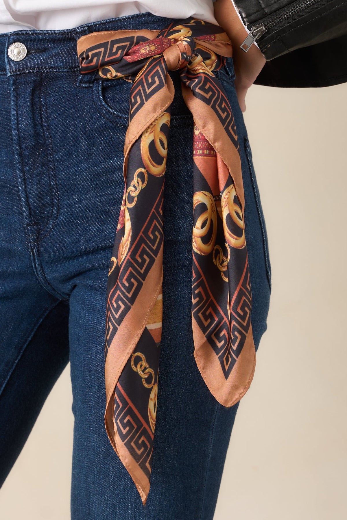 Worldly Ways Camel & Black Chain Print Square Scarf