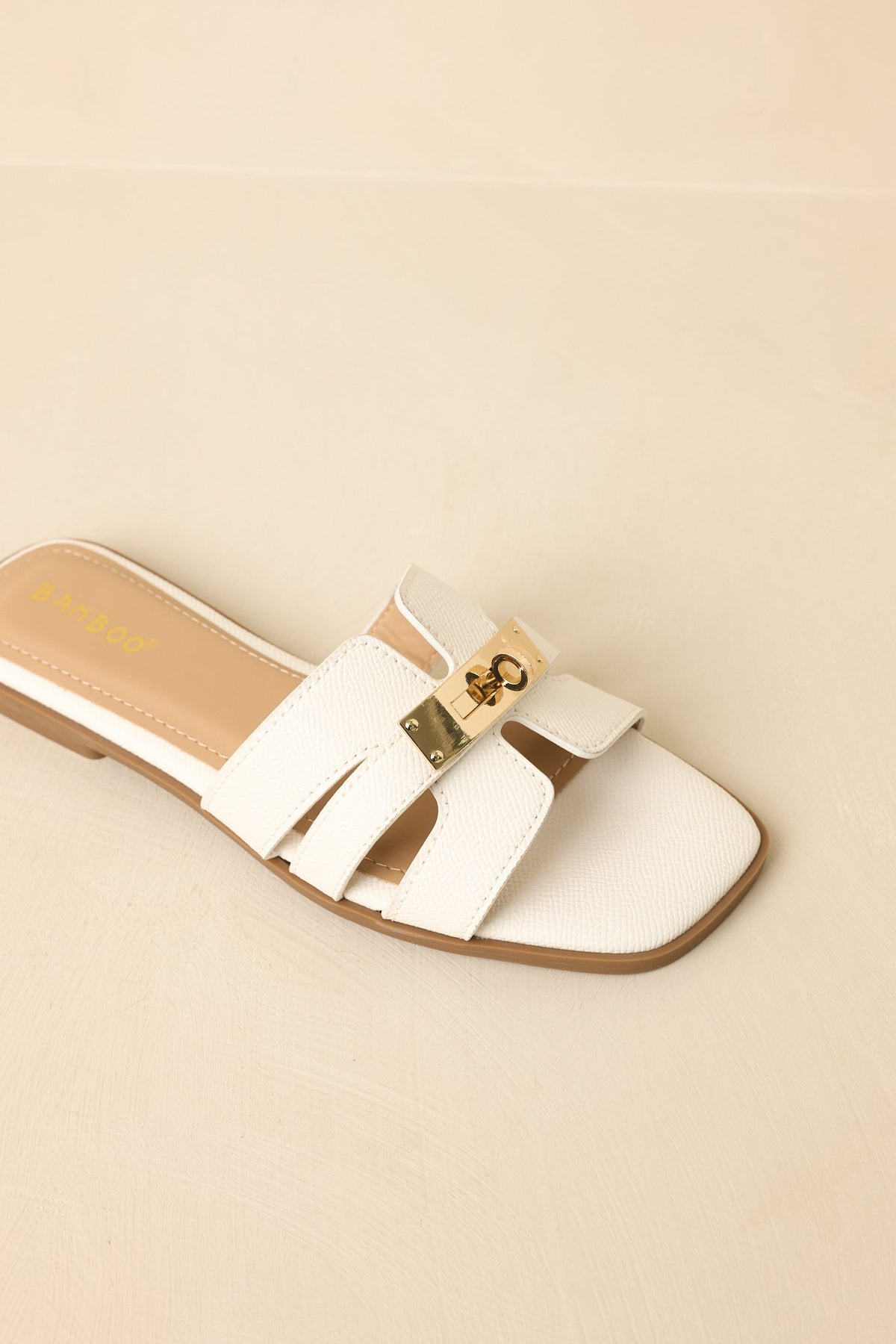 Coastline Classic White Faux Leather Slide Sandals