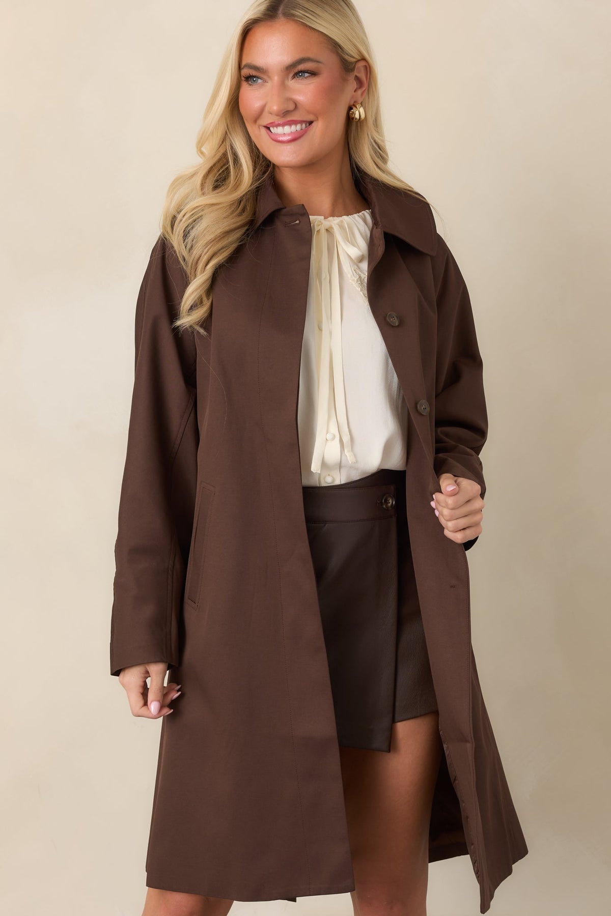 ASTR the Label Harmoni Brown Oversized Trench Coat