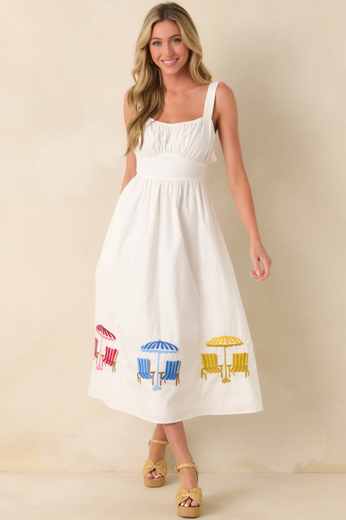 Paradisa Carmen White Multi Embroidered Cotton Midi Dress