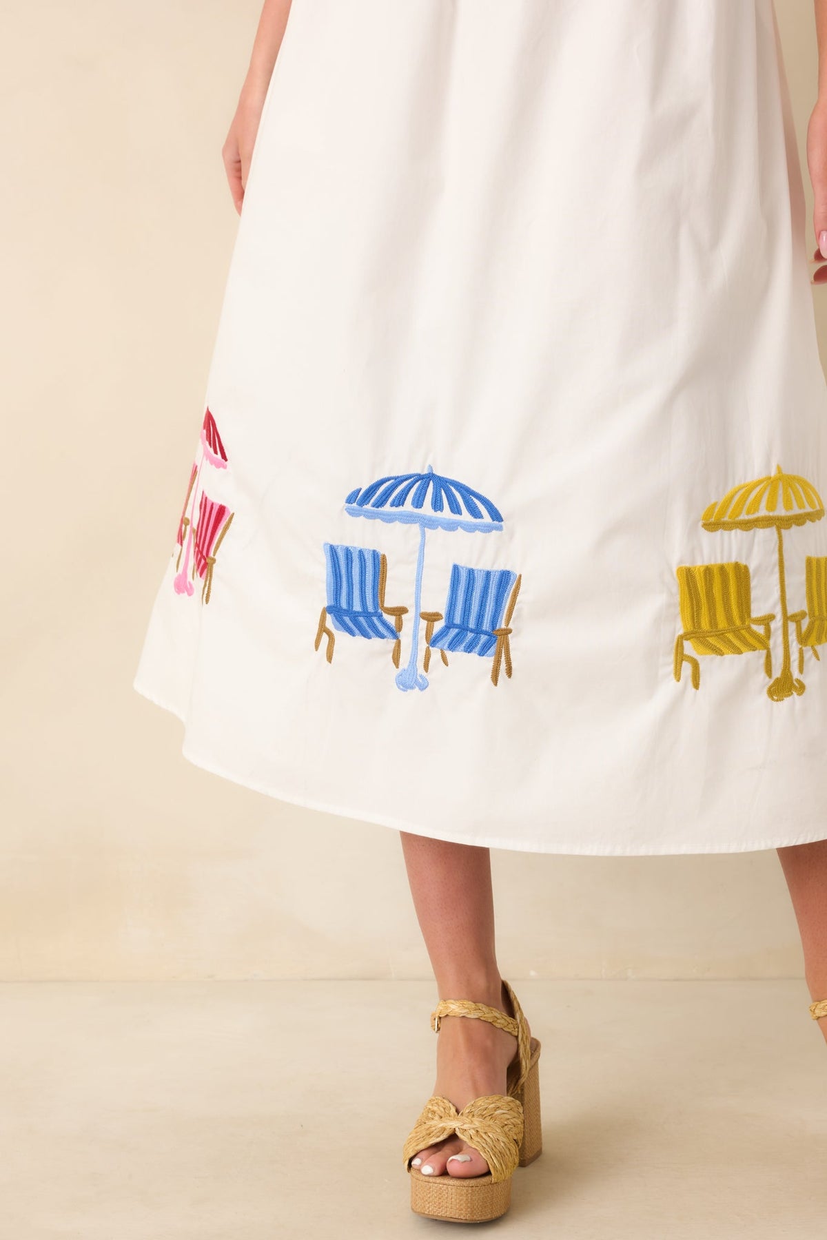 Paradisa Carmen White Multi Embroidered Cotton Midi Dress