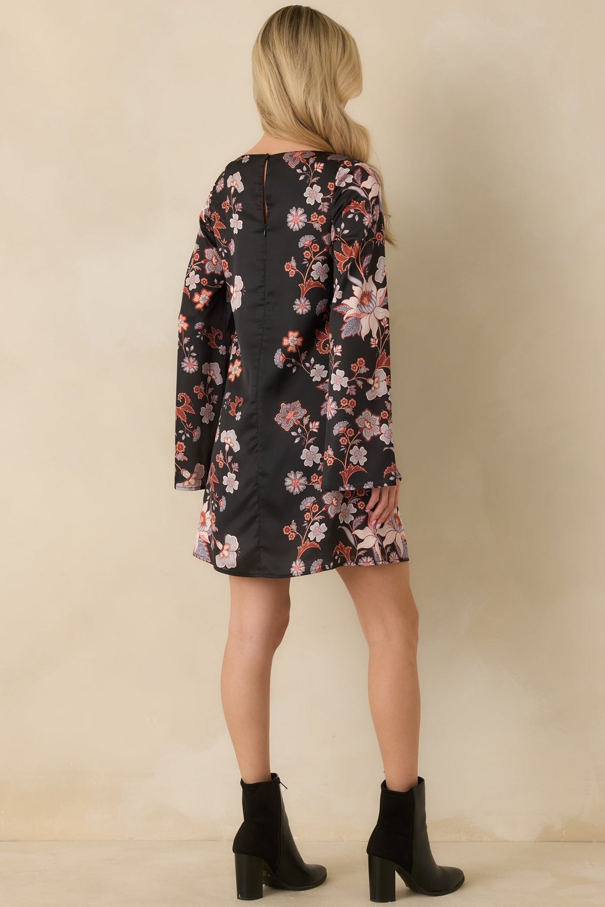 Prosperina Warhol Black Multi Floral Satin Mini Dress