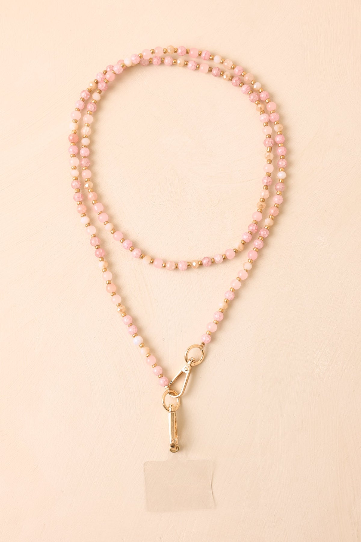 Pretty Connected Pink Beaded Phone Lanyard