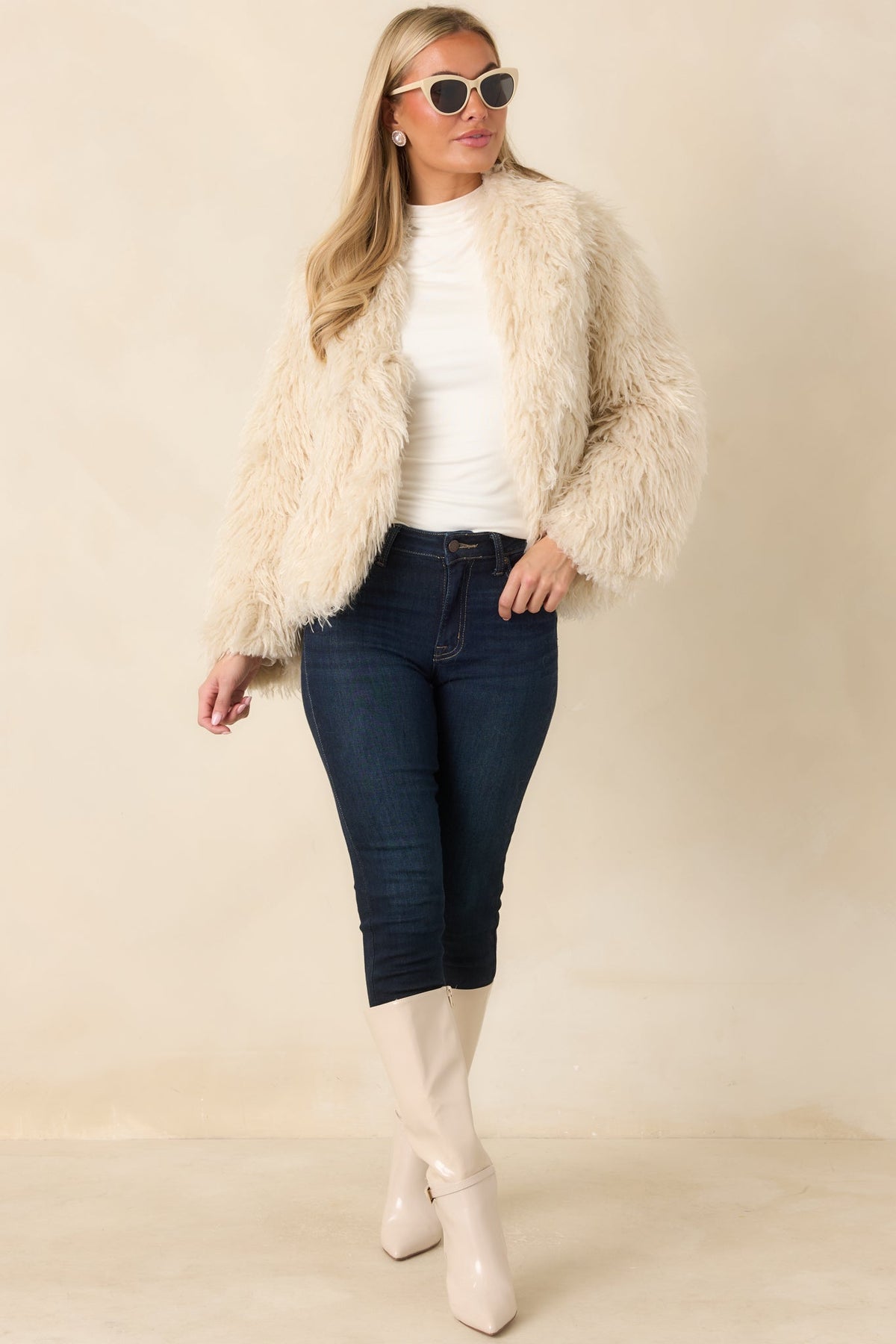 Astrid Ivory Faux Fur Moss Jacket
