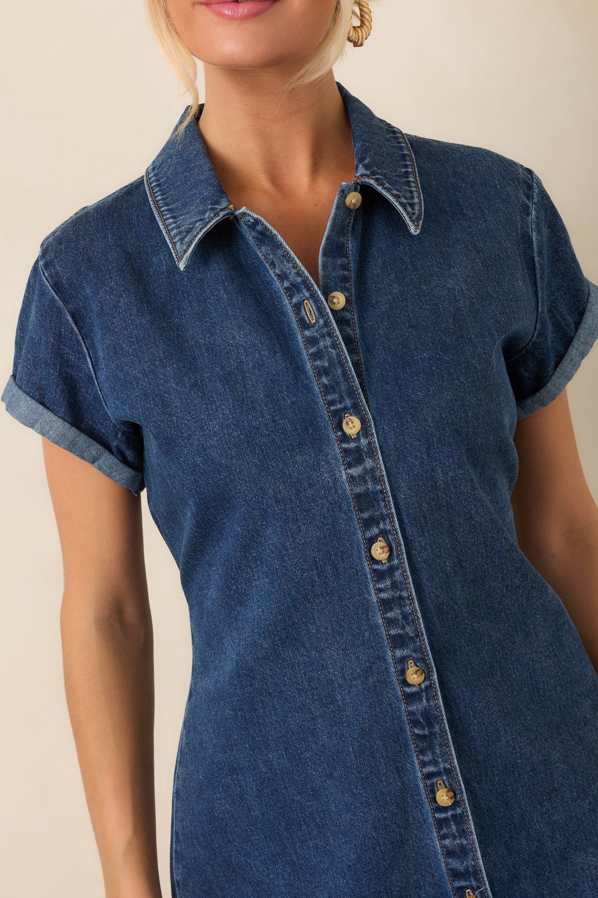 Good American Dark Wash Cotton Denim Polo Mini Dress