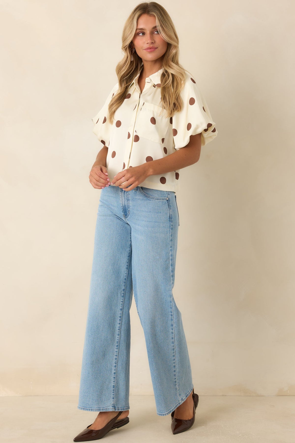 Dot Your Calendar Ivory & Brown Polka Dot Blouse
