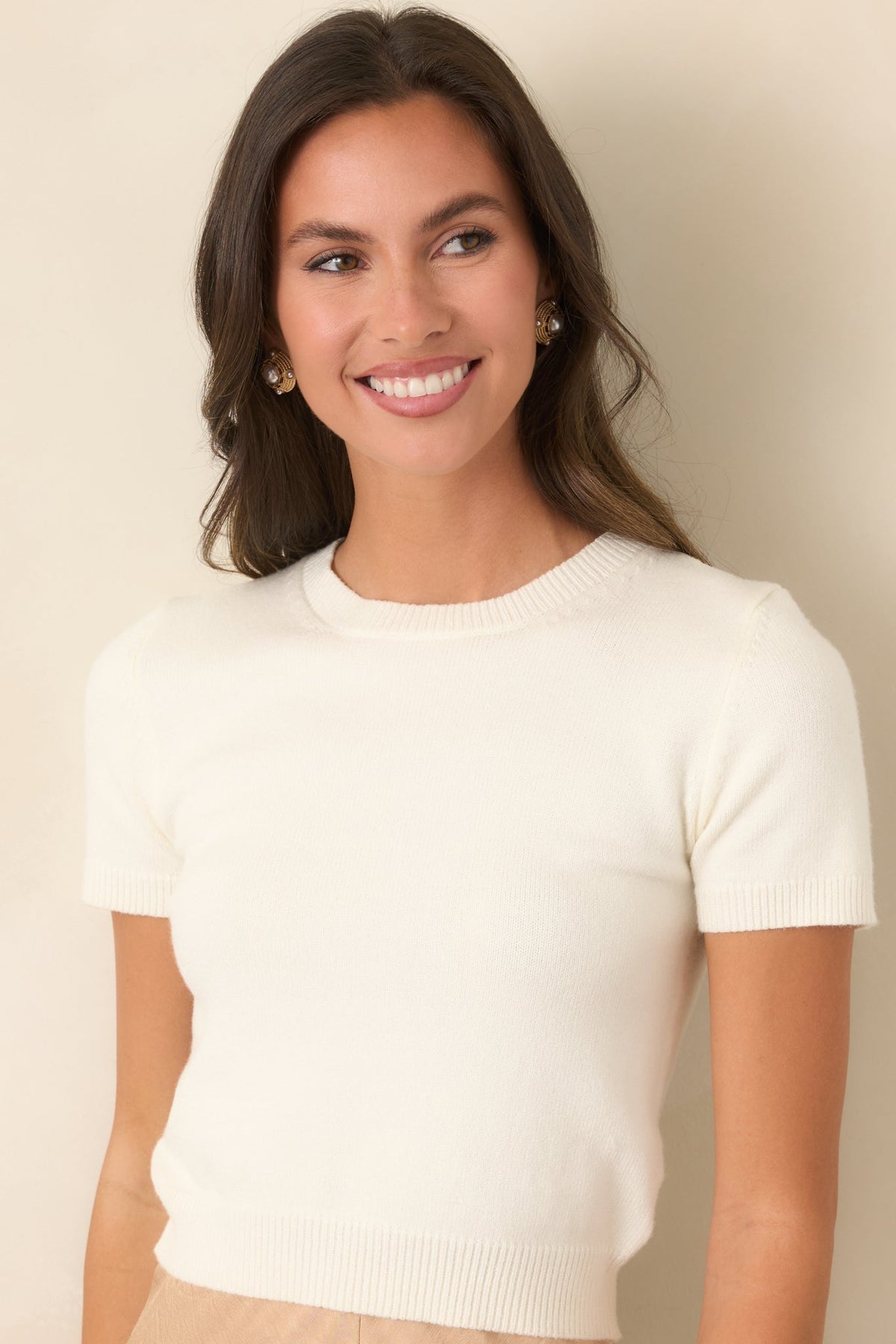 Easy Choice Ivory Short Sleeve Knit Sweater