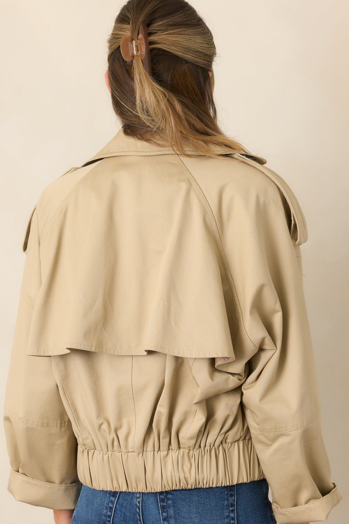 Modern Forecast Beige Cotton Double Breasted Cropped Trench Jacket