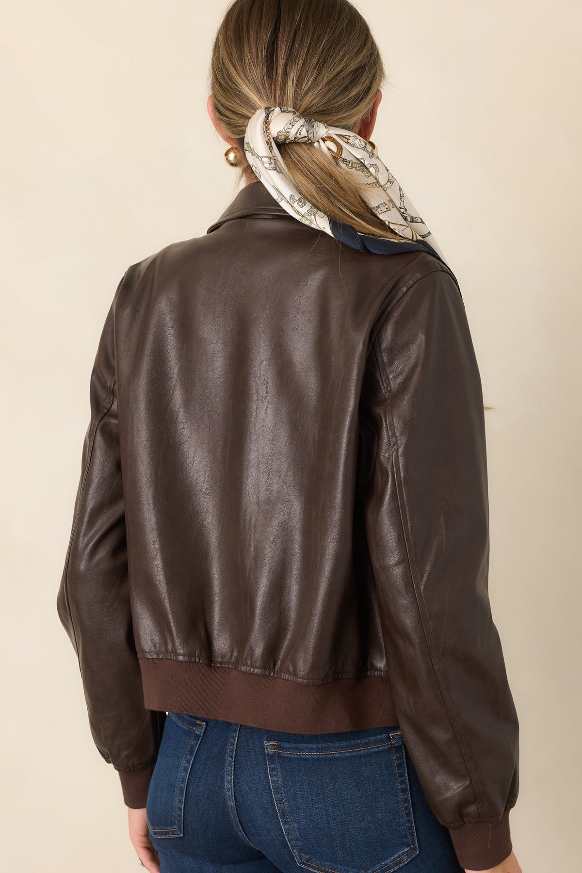 Major Moves Brown Faux Leather Bomber Jacket