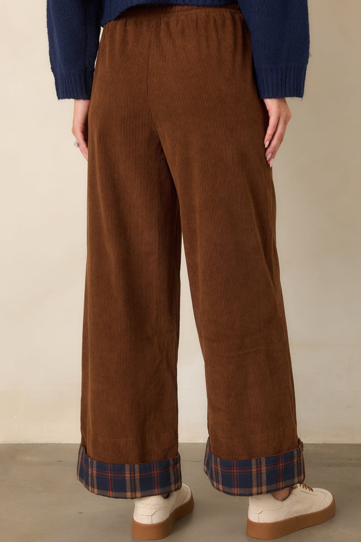 Casual Charm Contrast Cuff Brown & Navy Pants