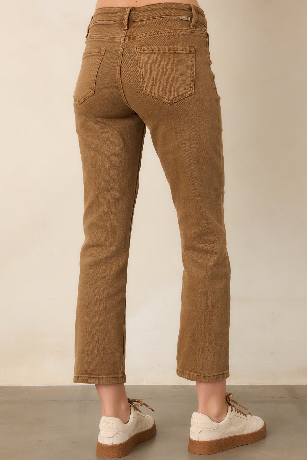 All My Life Camel Brown Cotton Mid Rise Straight Crop Jeans