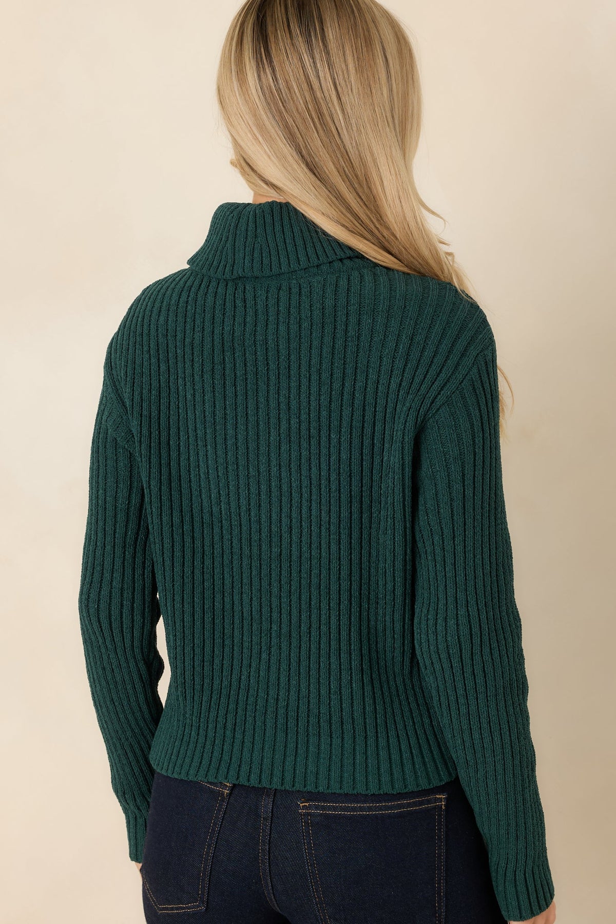 Stay Until Sunday Hunter Green Cable Detail Turtleneck Sweater