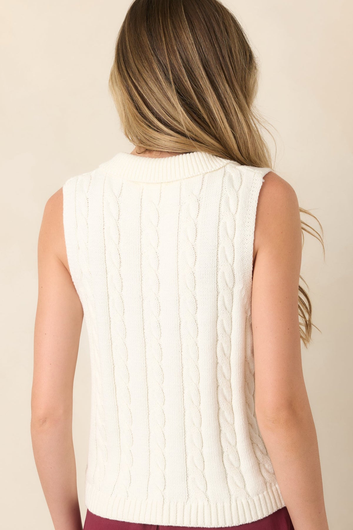 In No Particular Order Ivory Cotton Cable Knit Sweater Vest
