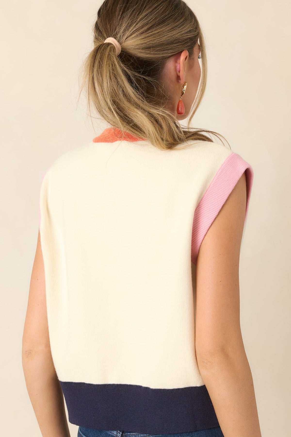 FRNCH Mickle Ivory Contrast Hem Sleeveless Sweater