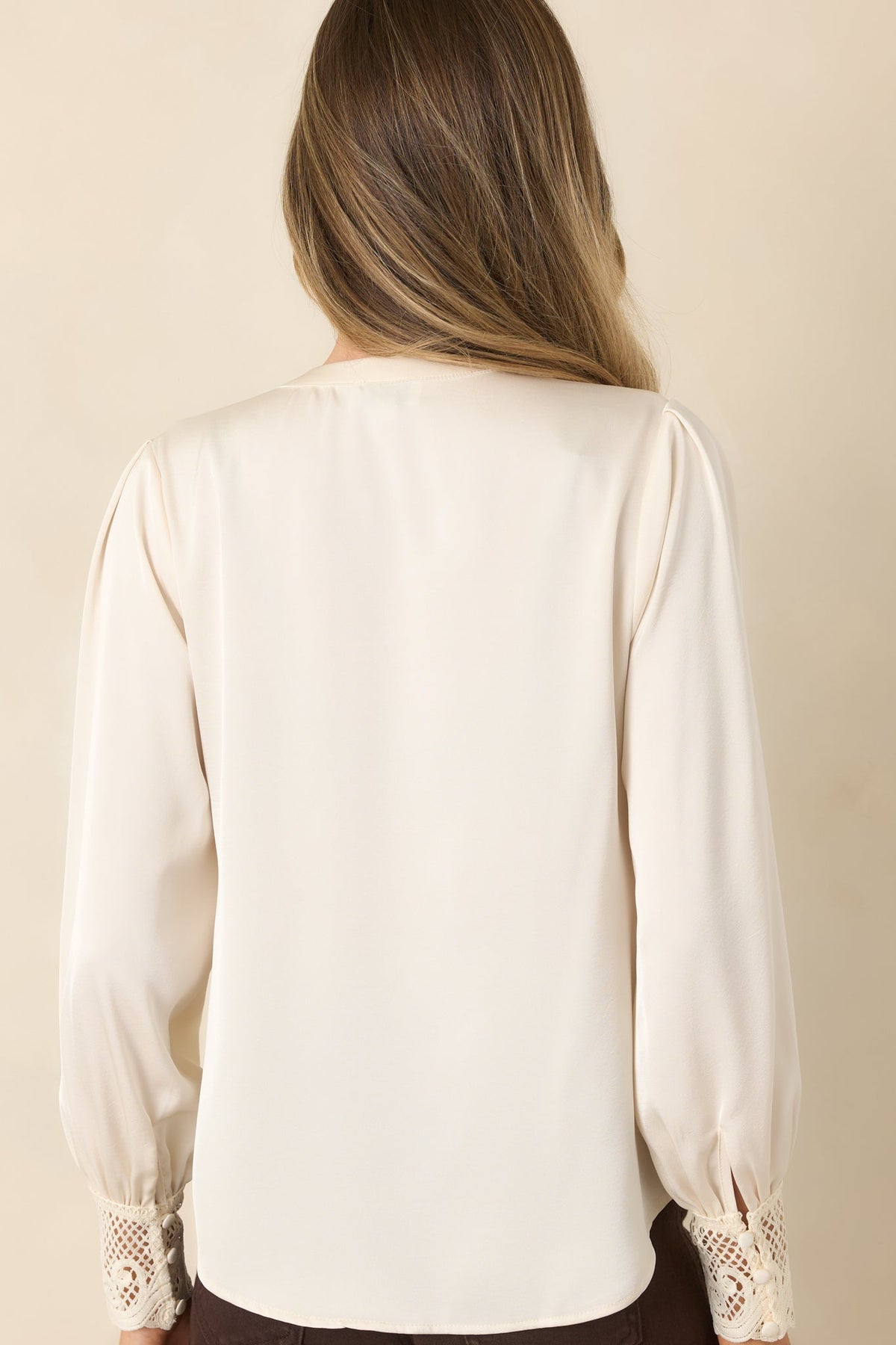 You Have My Word Ivory Lace Cuff Satin Blouse