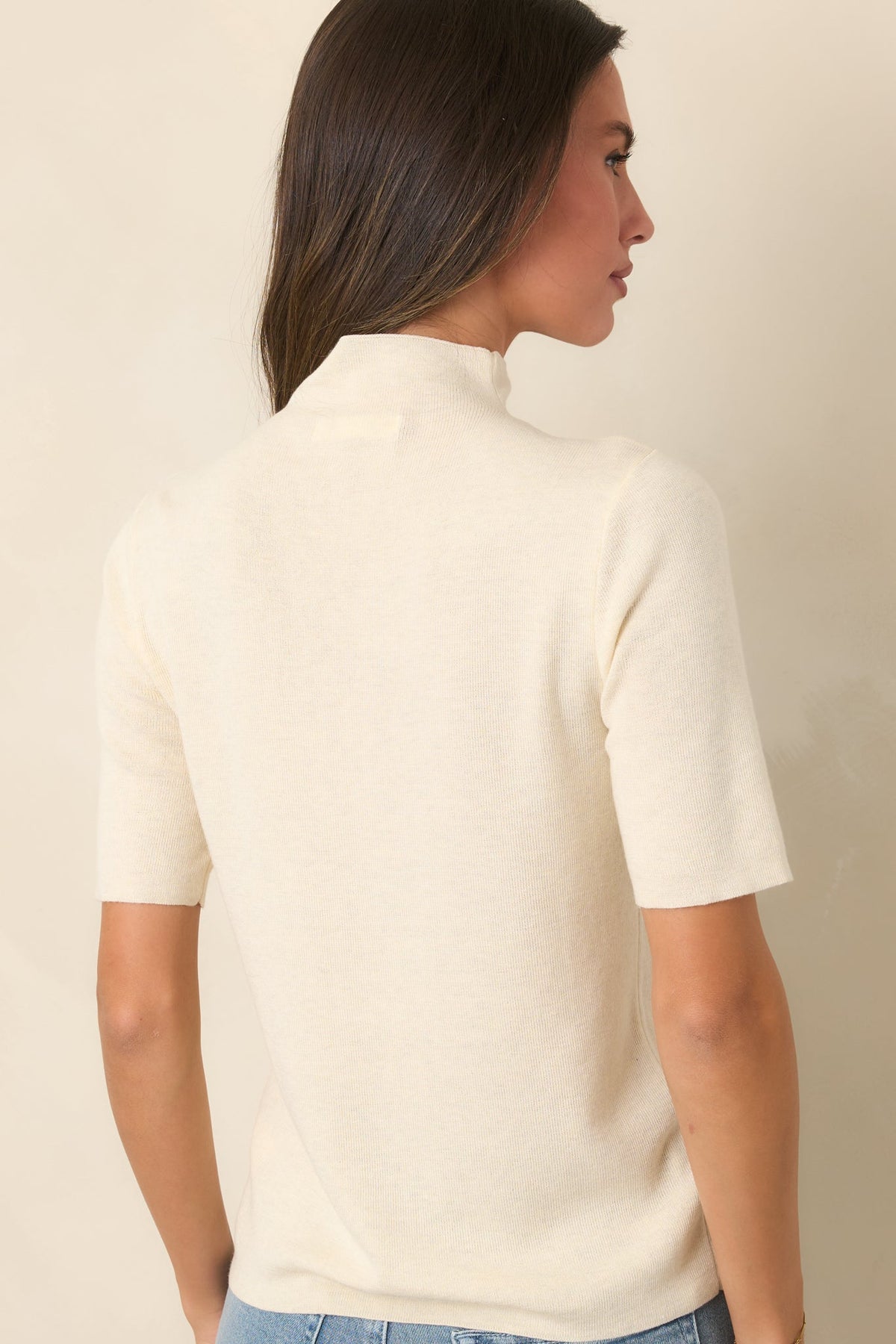 The Everyday Edit Ivory Knit Turtleneck Short Sleeve Top
