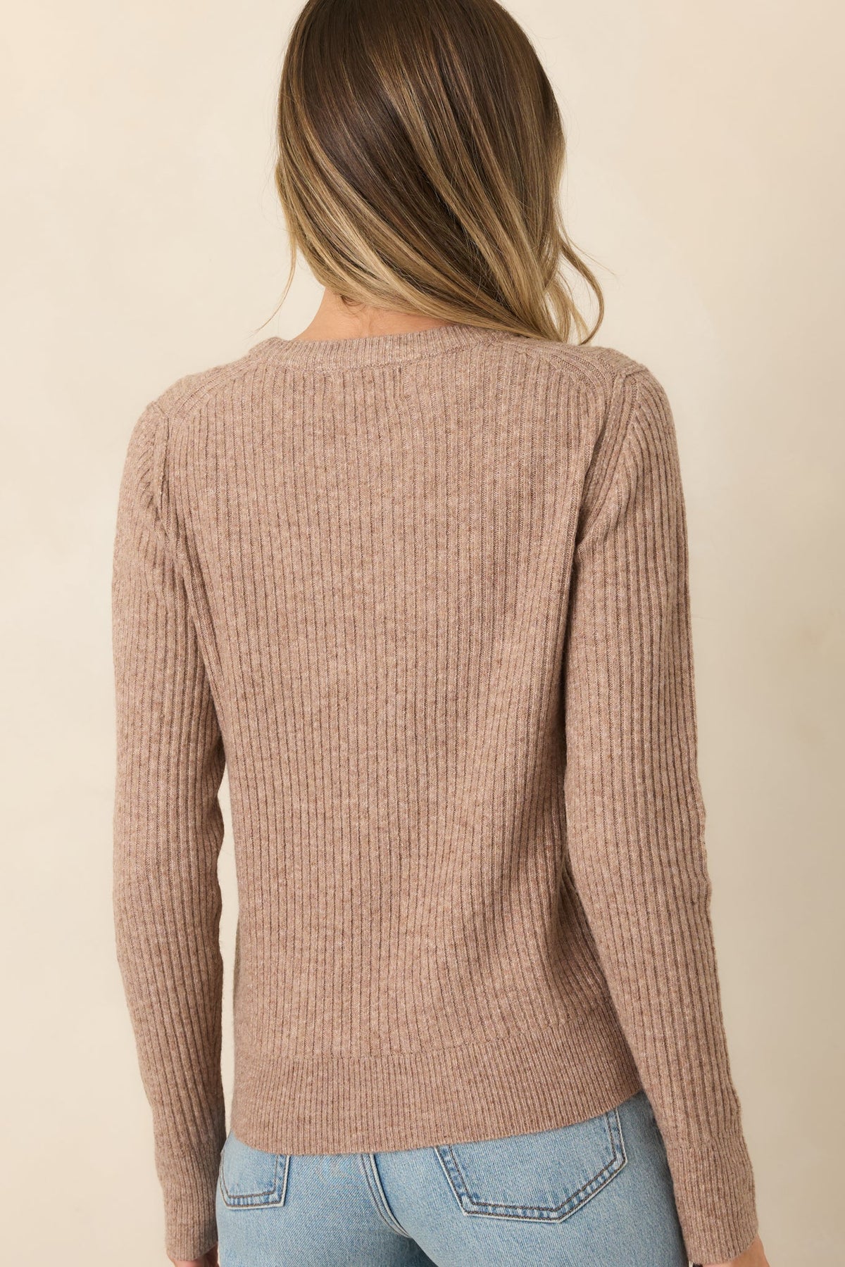The Usual Plans Mocha Ribbed Crew Neck Sweater