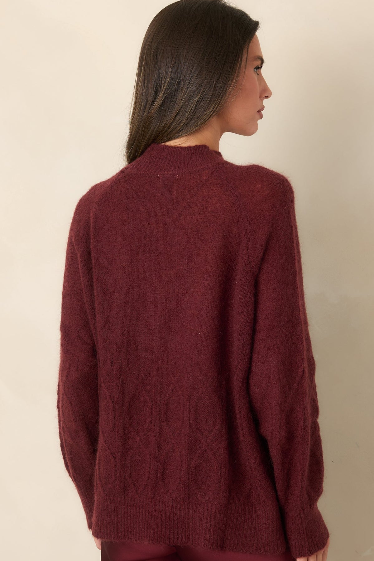 FRNCH Nachi Burgundy Cable Knit Sweater