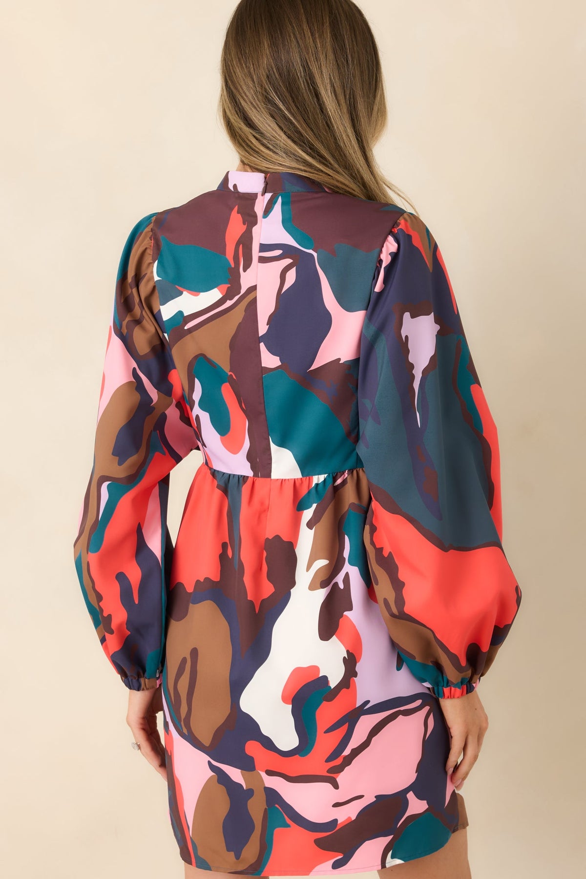 CROSBY Emma Teal Multi Abstract Leaf Print Mini Dress