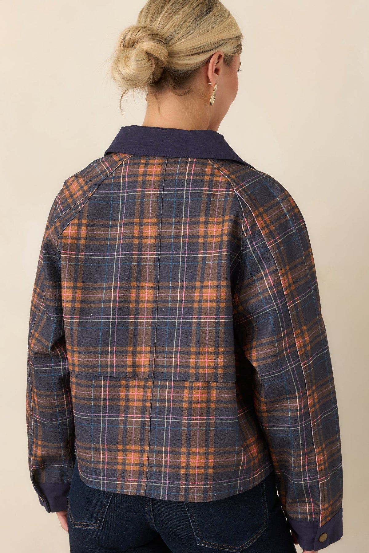 Check the Forecast Navy Multi Plaid Cotton Jacket