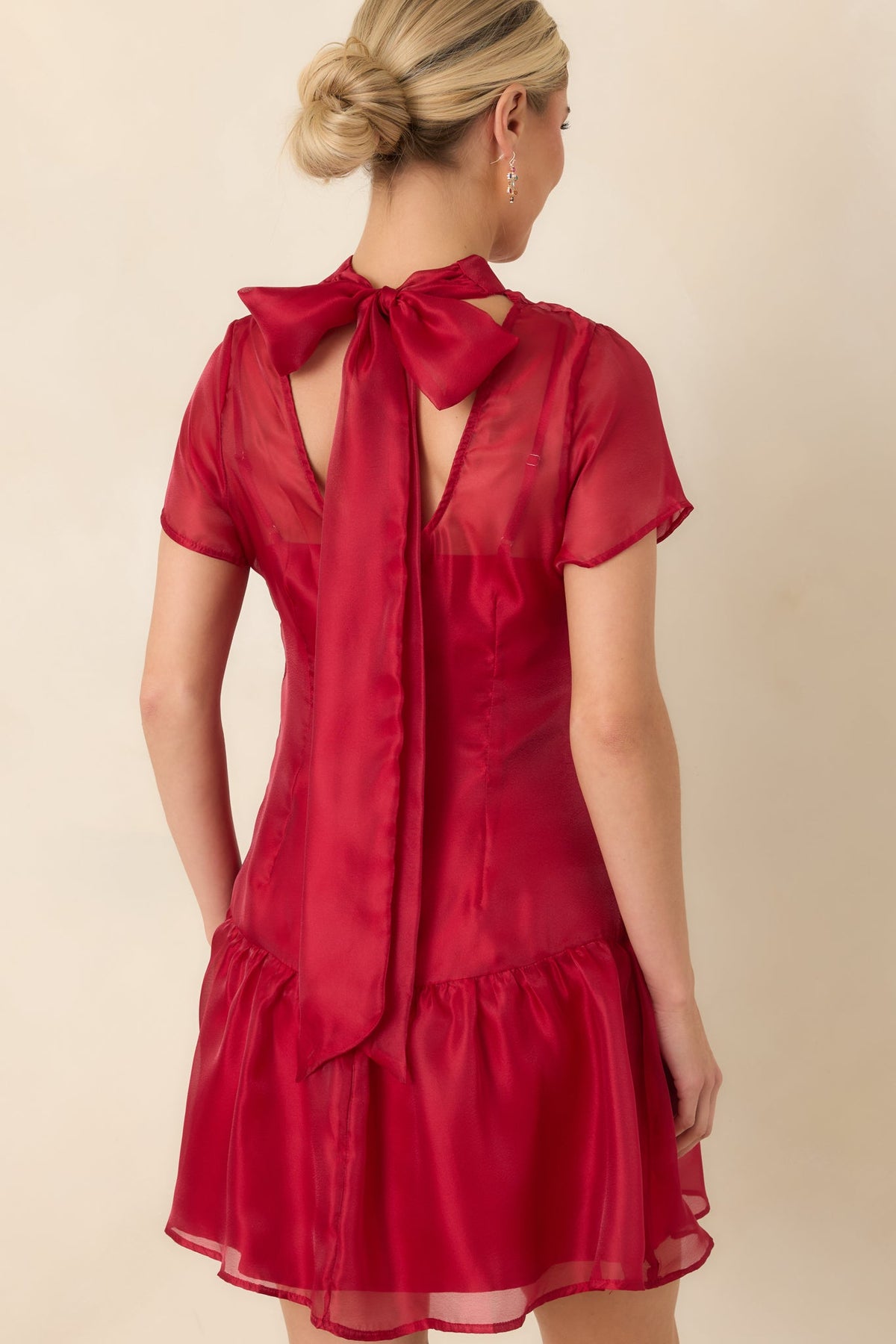 Oh, What Fun Red Bow Back Mock Neck Mini Dress