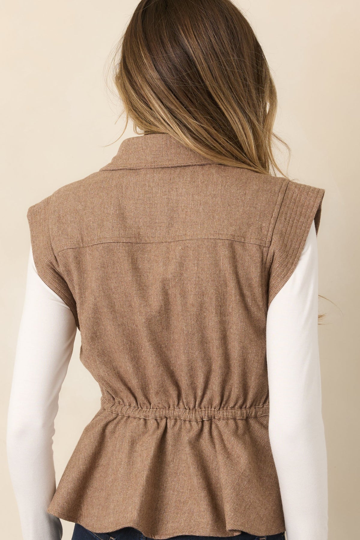 Nothing Short of Chic Taupe Drawstring Waist Button Front Vest