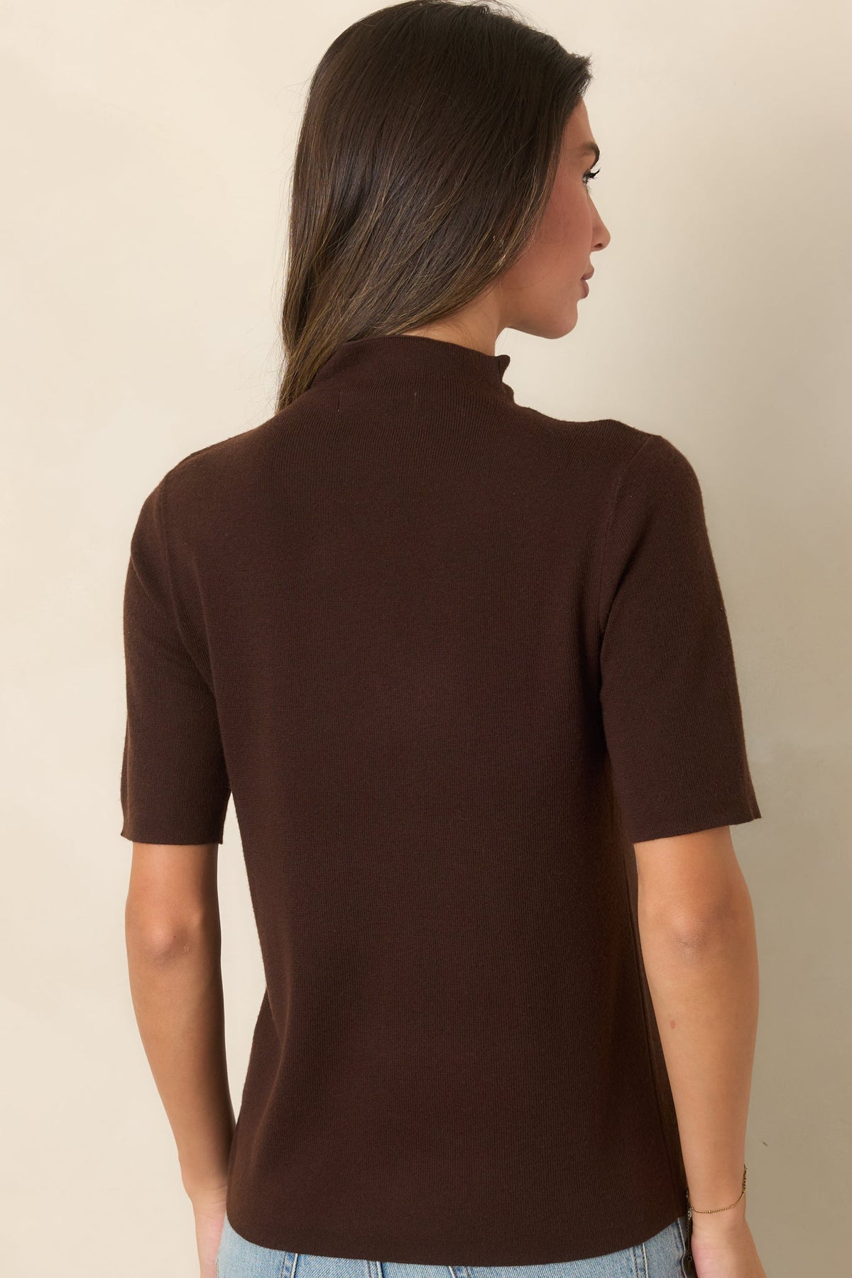 The Everyday Edit Brown Knit Turtleneck Short Sleeve Top