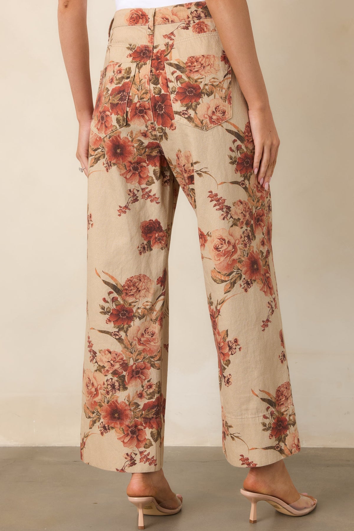 Naturally Speaking Taupe & Rust Floral Cotton Wide Leg Pants