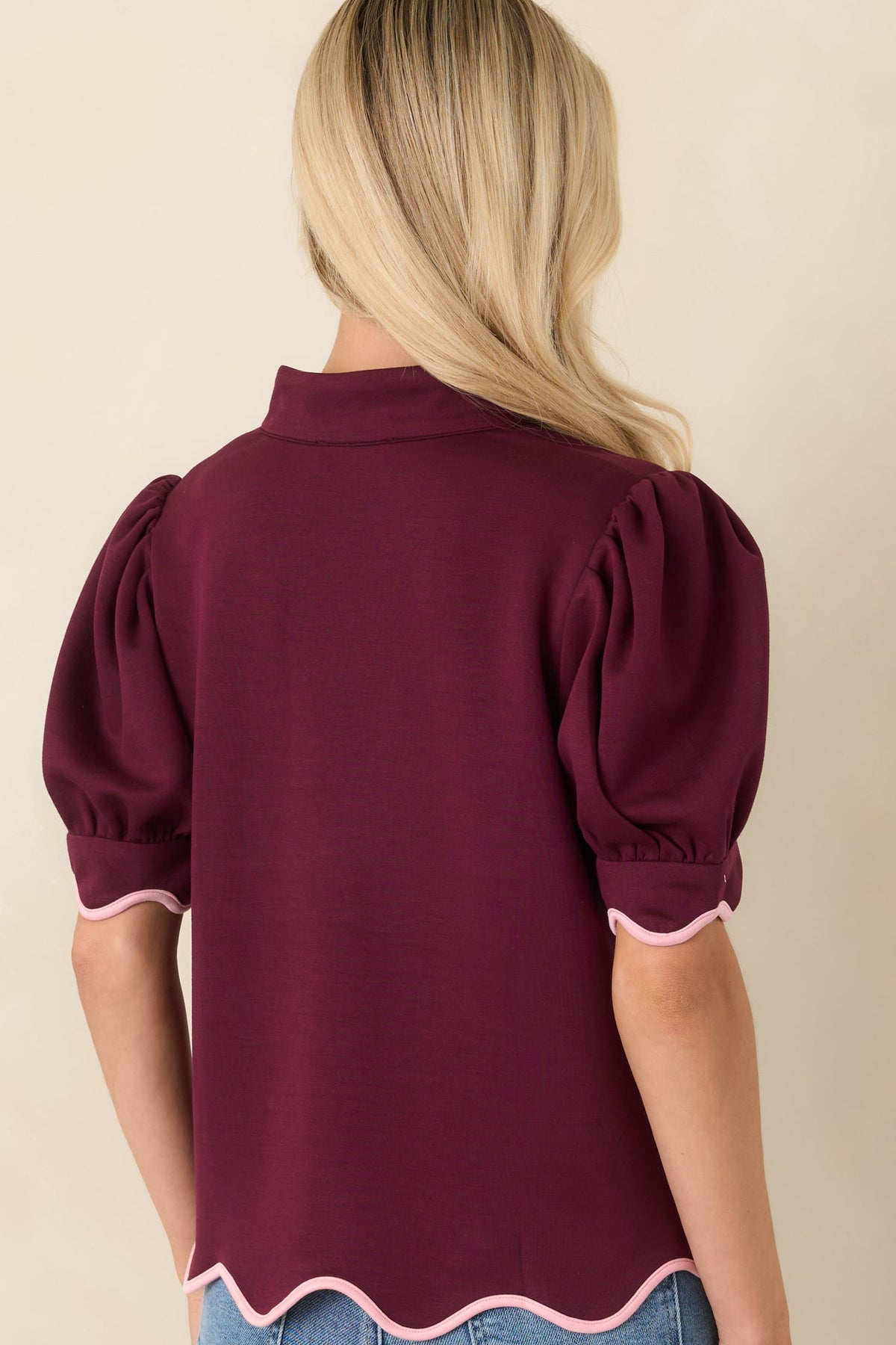 On My Time Burgundy Scalloped Trim Top
