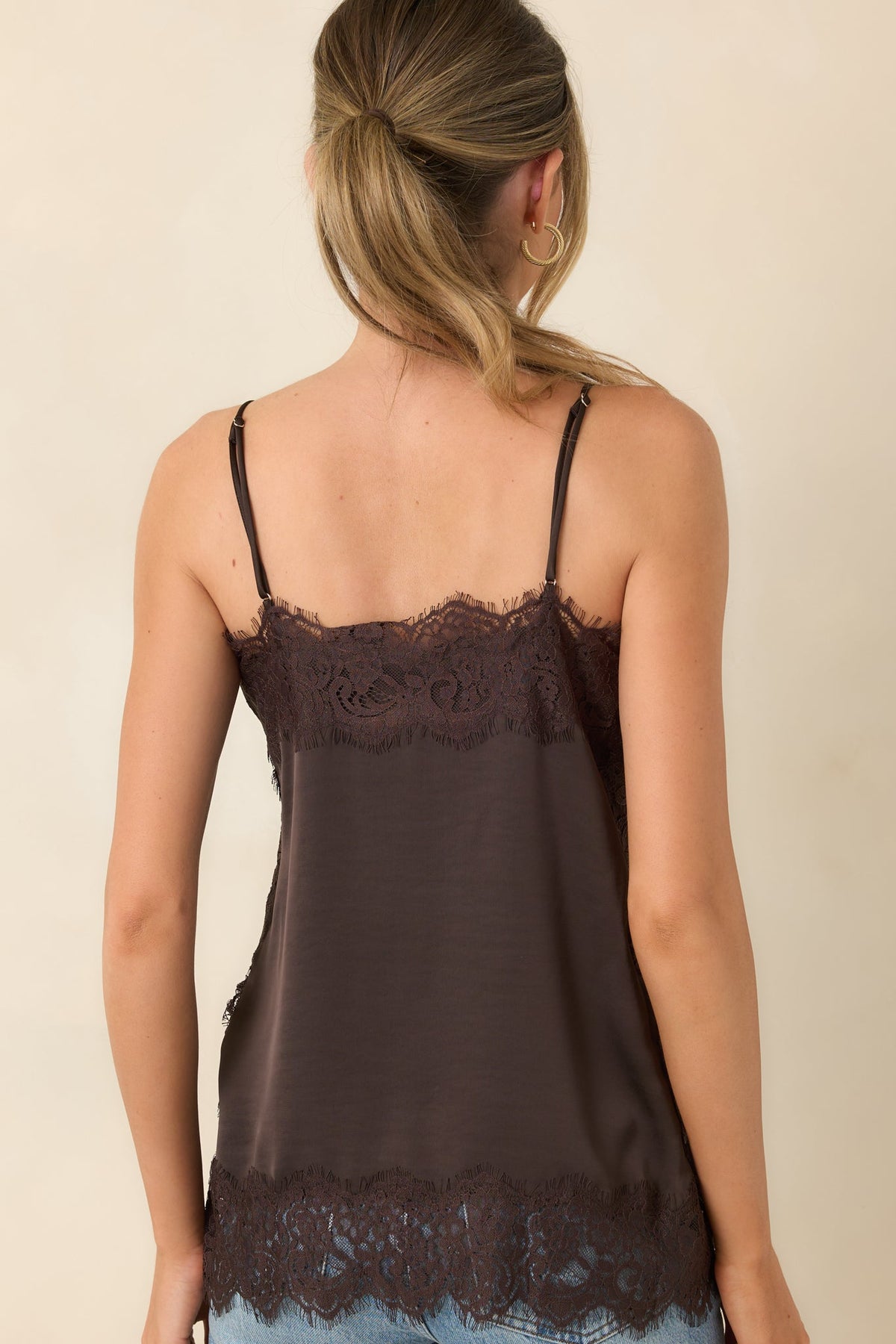 Z Supply Roselle Cocoa Bean Satin Lace Trim Cami