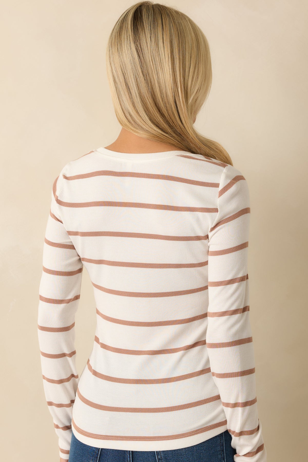Always In Rotation Caramel Brown Stripe Long Sleeve Top