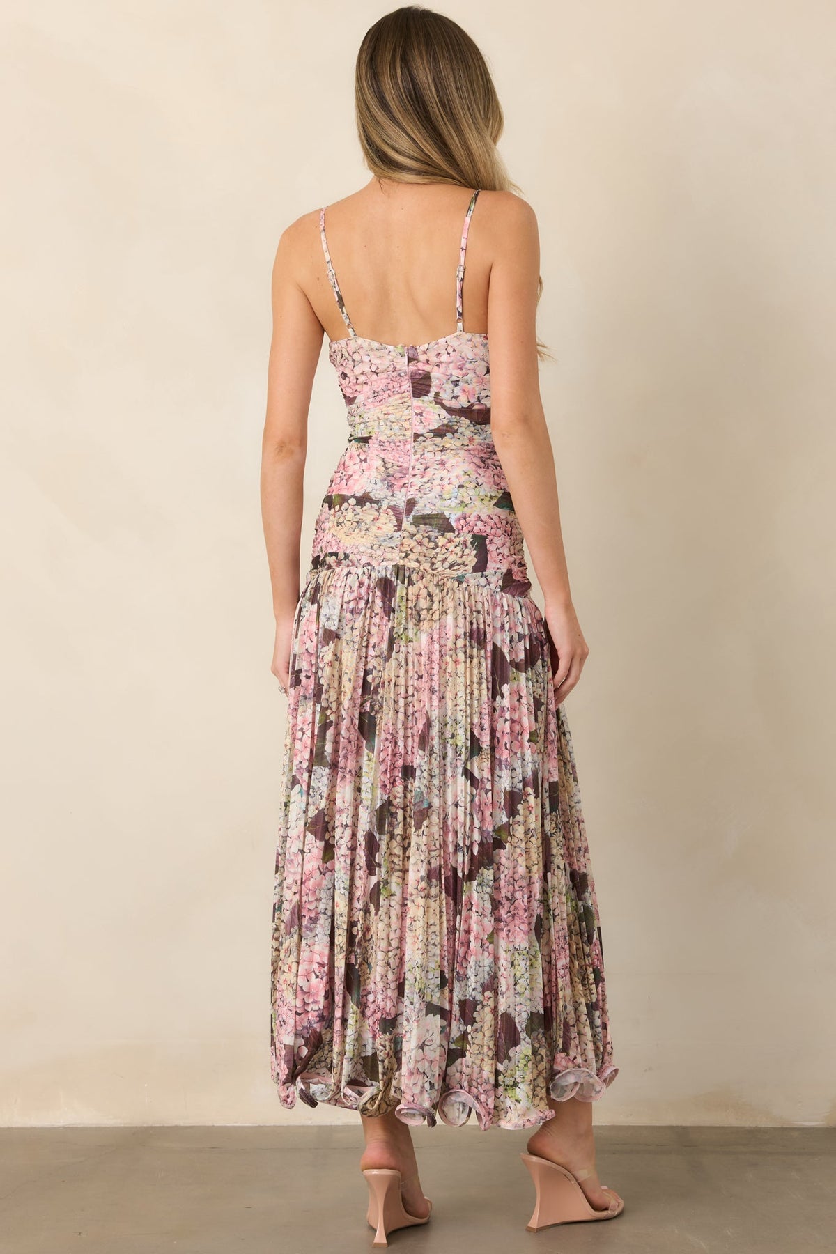 En Saison Kelsey Blush Pink Multi Floral Ruched Maxi Dress