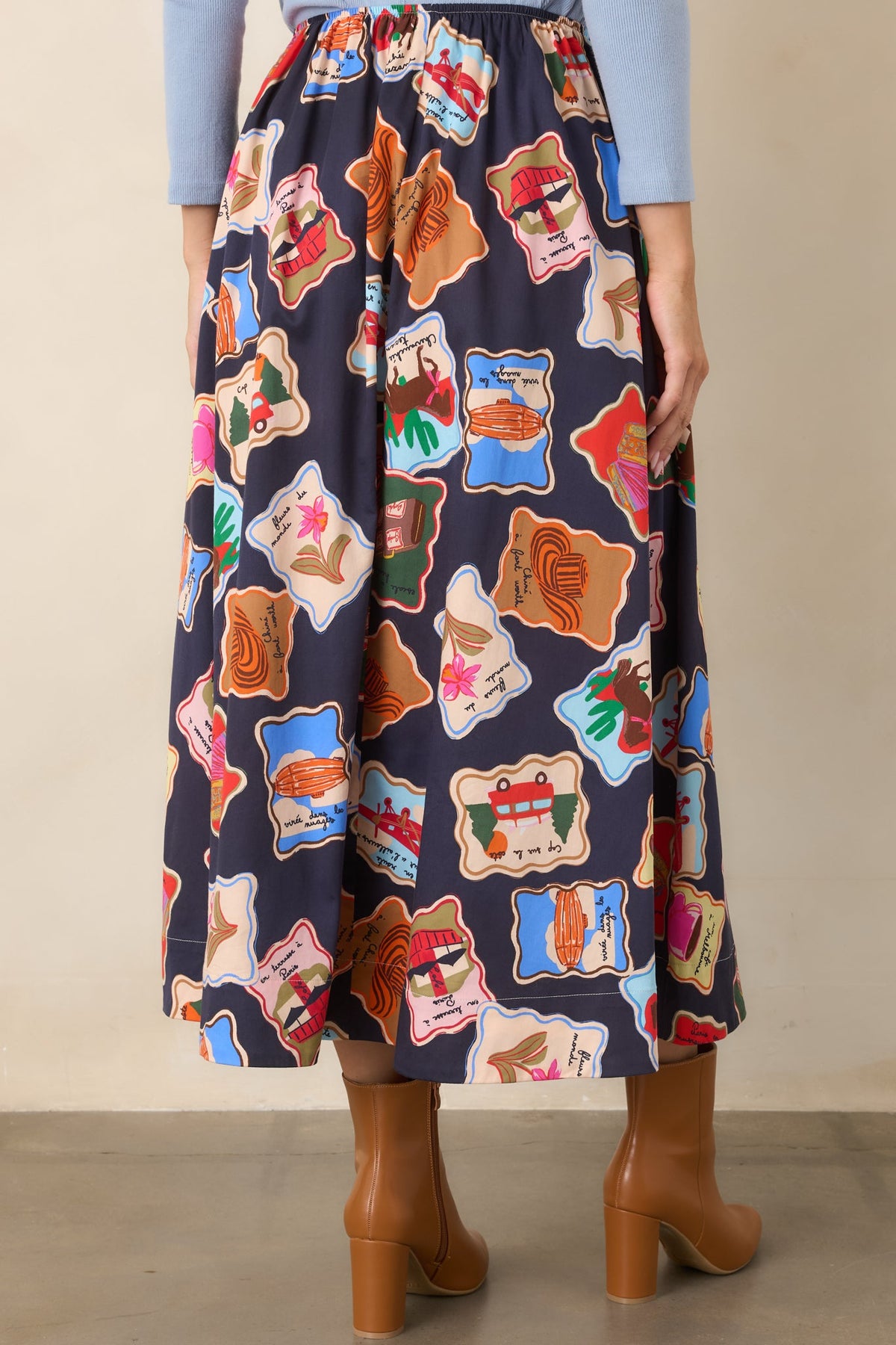 FRNCH Borth Midnight Blue Multi Stamp Maxi Skirt