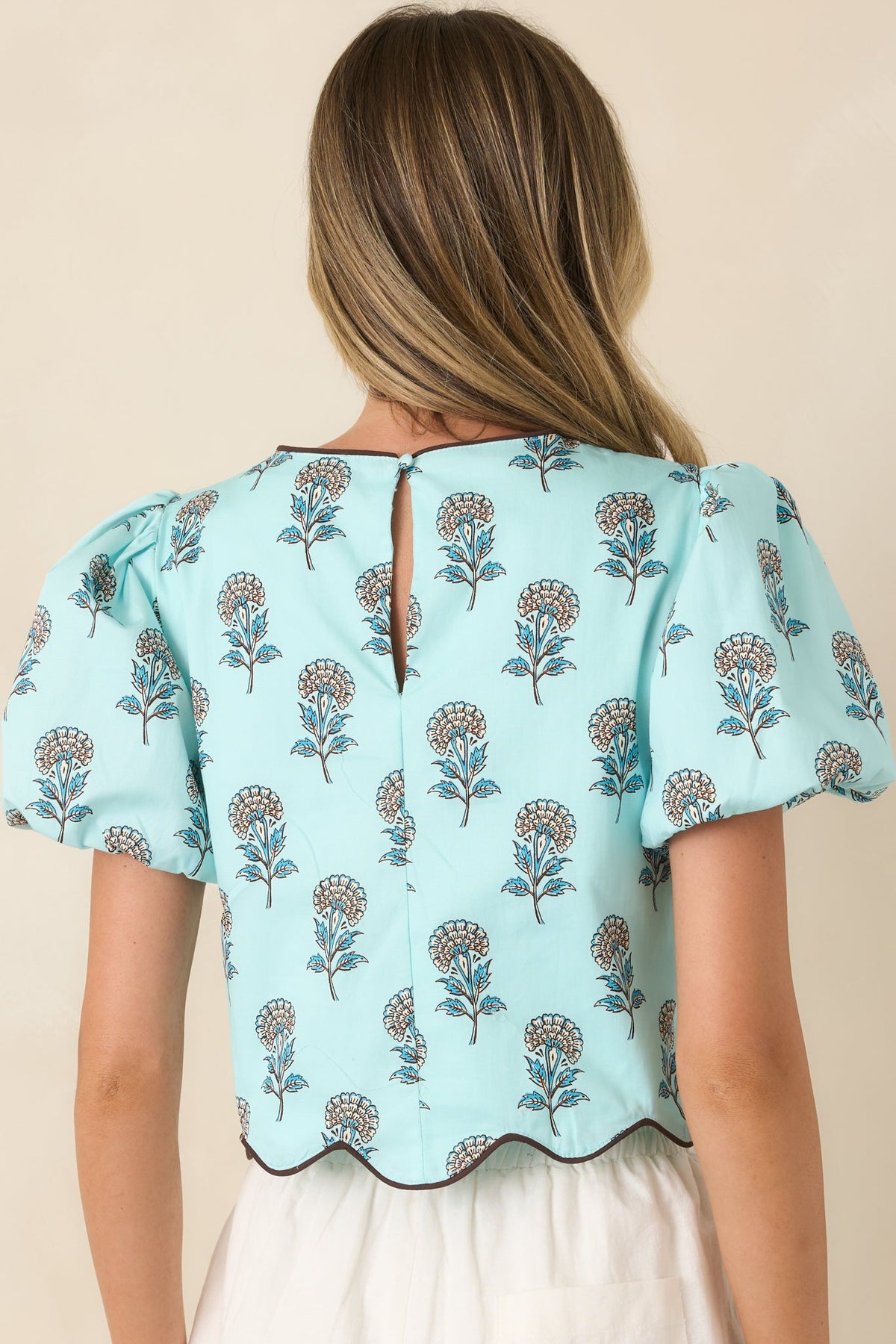 Wouldn’t Miss It Aqua Floral Scalloped Crop Top