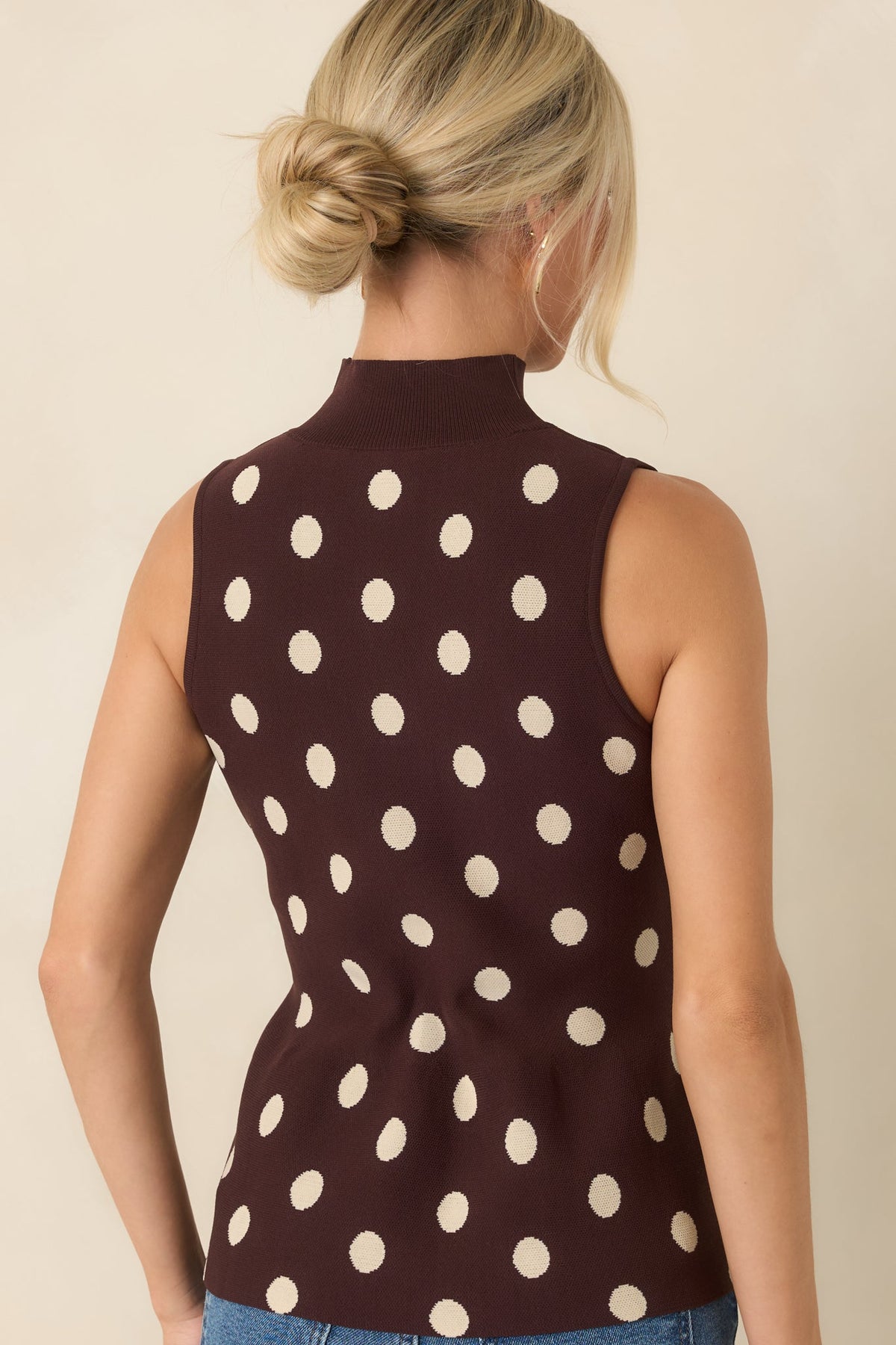 Classic Composition Chocolate Brown Polka Dot Peplum Sweater Tank