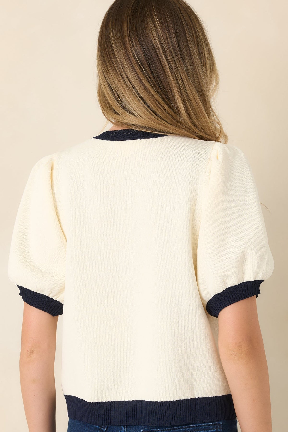 The Polished Life Ivory & Navy Hardware Accent Knit Top