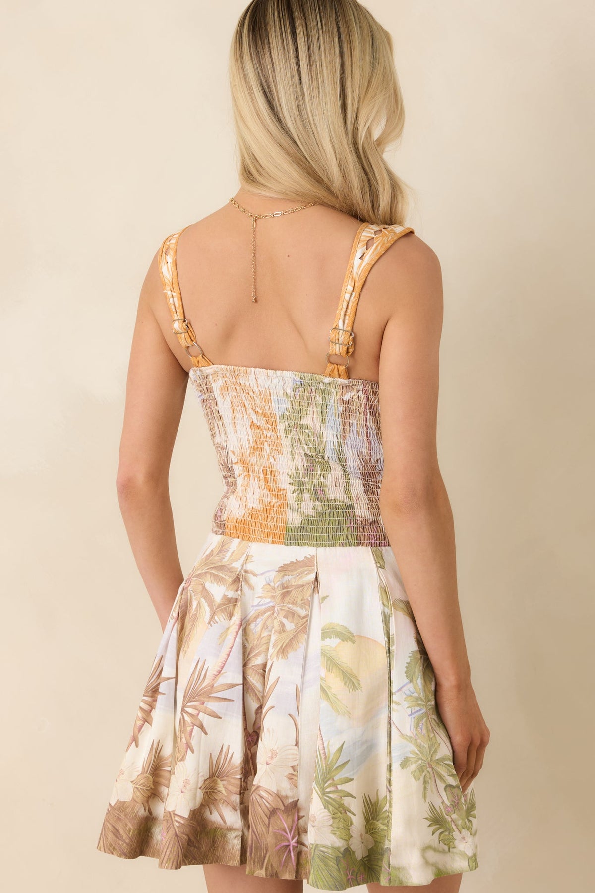 AIYIA Nevaeh Multi Tropical Beach Print Pleated Mini Dress
